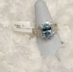 GORGEOUS Platinum Over Sterling Silver Blue & White Zircon Ring